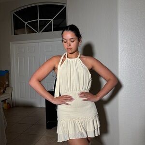Elegant Cream Halter Dress